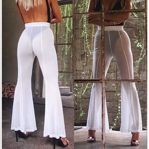 white mesh flare pants